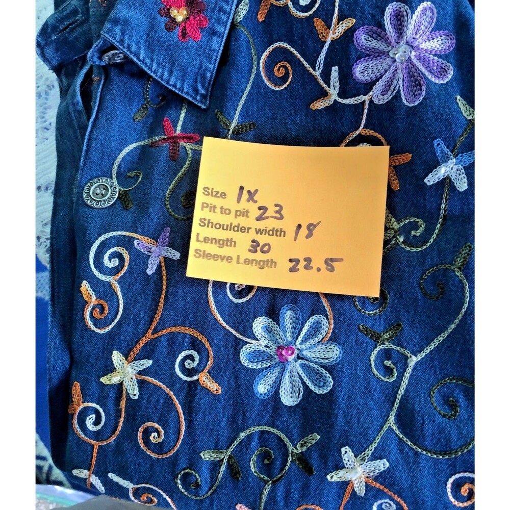 Vintage Life Style Womens 1X Denim Jacket Floral Embroidered Grannycore 90s - Picture 16 of 16